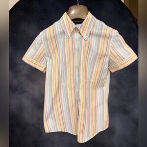 J. Crew Short-Sleeve Button-Down Shirt in Pastel Multi-Stripe